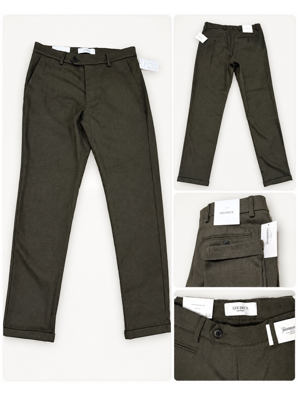 Les Deux Como Herringbone Suit Pants 30x30 Olive Night NWT